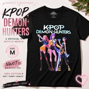 Netflix KPop Demon Hunters Graphic Tee Black Anime Shirt Medium NWOT